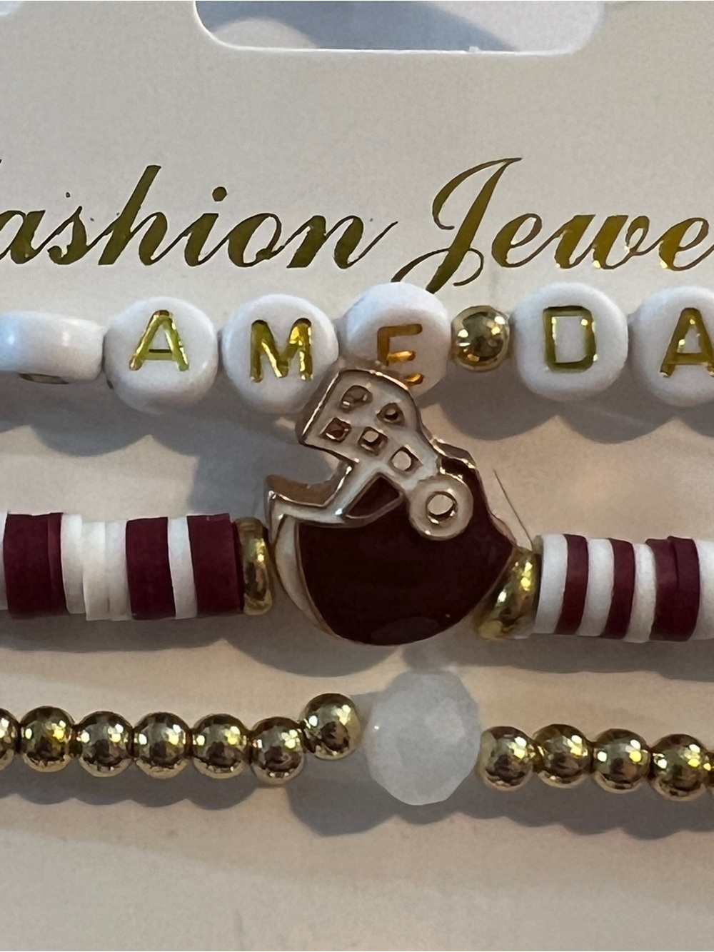 Fashion Jewelry Maroon & White Game Day Bracelet Set of 8 Different Styles - Picture 4 of 6
